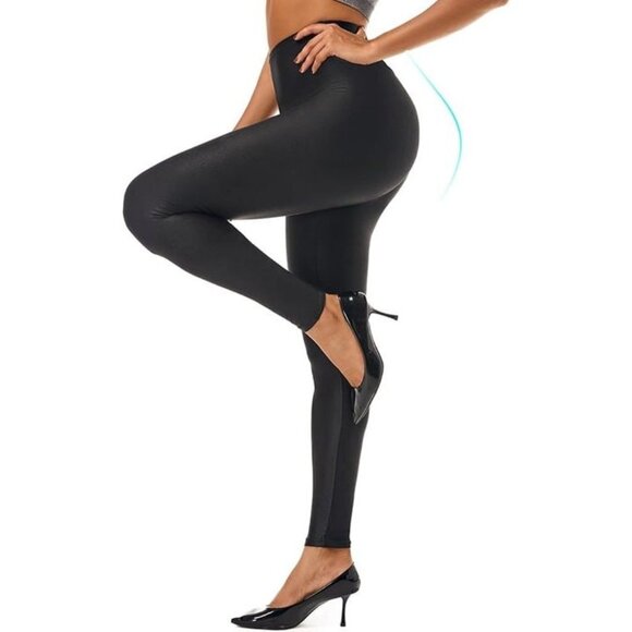 Faux Leather Leggings Women High Waisted Leather Stretch Tummy Control Medium - Picture 1 of 6